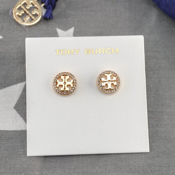 Tory Burch Miller Pavé Stud Earrings in Tory Gold (Brand New with Dust Bag) - Picture 3 of 5